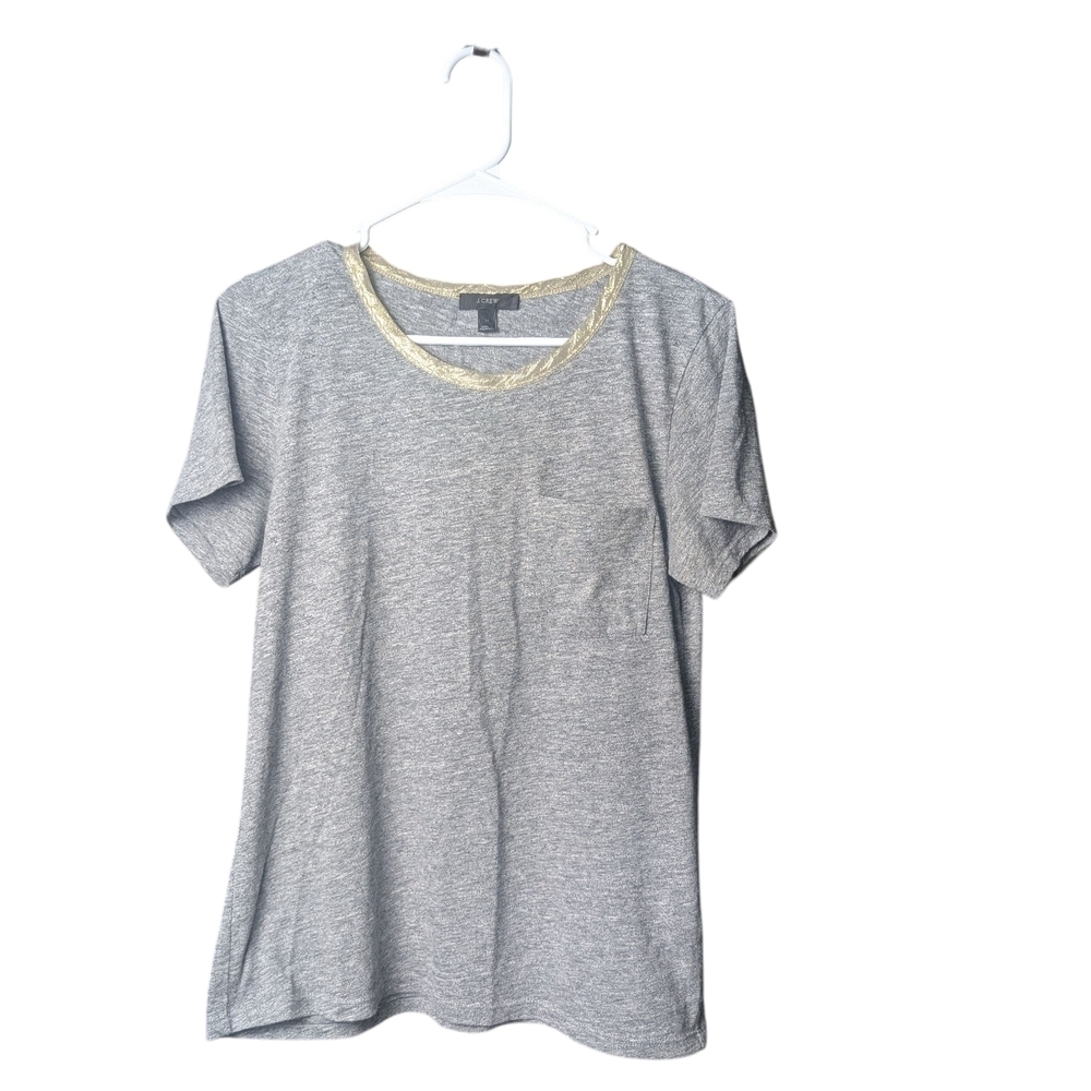 J. Crew Women's M Blouse Solid Gray T-Shirt Sparkly Gold Trim - Picture 4 of 4